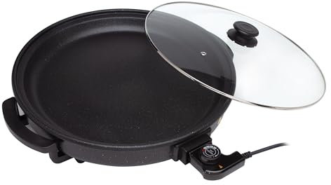 Sogo Sartén Paellera Eléctrica Ø42CM Con Tapa Cristal Reforzado - Multicazuela Antiadherente Para Paellas Y Carnes - Plancha Eléctrica Con Termostato 240ºC - Wok Multifunción Que Ahorra Energía