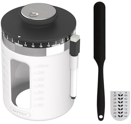 Baytoot Sourdough Starter Jar Kit 33 oz, Wide Mouth Glass, Day Tracker Lid