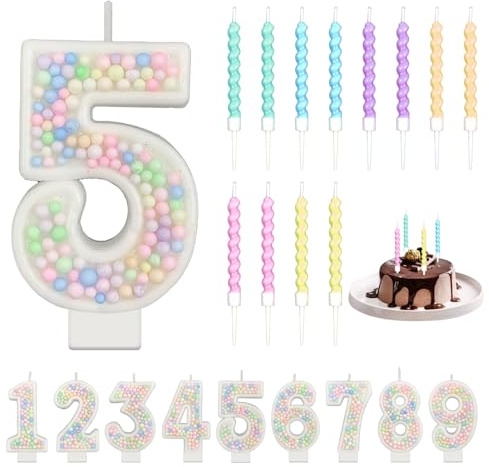 Candele Macaron Number Pastello Decorativa, Candela di Compleanno di Perle Color Caramella, Candela Torta Numeri con 12 Candele a Spirale per Bambine Anniversario Festa a Tema(5)