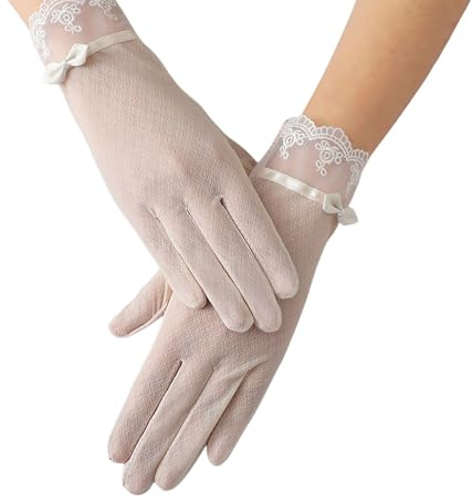 OTKARXUS Guantes de protección solar de verano para mujer, 1 par de guantes de conducción antideslizantes de encaje de seda de hielo, guantes de protección solar para pantalla táctil de dedo completo