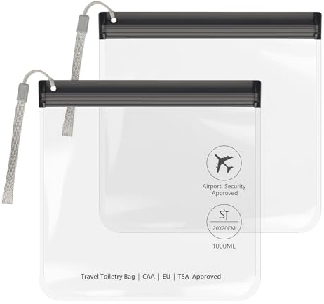 SLIJAR Lot de 2 Trousses de Toilette Transparentes pour Voyage Avion,Pochette Étanche TSA 20 x 20 cm,Sac Transparent Cabine,Accessoire Voyage Femme/Homme,Kit Avion Liquides,Sachet Zip Réutilisable