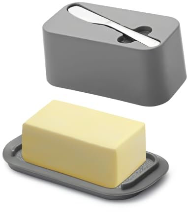 Evanda Burriera con coperchio per piano di lavoro e ripiano della porta del frigorifero con coltello spalmaburro, portaburro, contenitore per vassoio portaburro in plastica