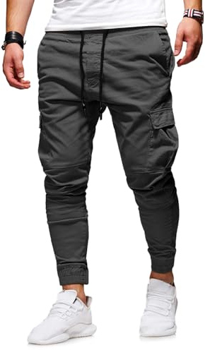 JACKETOWN Pantalon Homme Chino Cargo Jogging Coton Décontracté Sport avec Poches Taille Élastique à Cordon