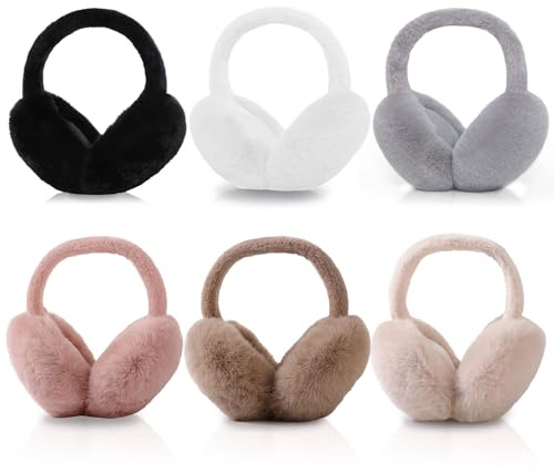 6 Pcs Winter Earmuffs for Women & Men, Foldable Fluffy Earmuffs Ear Warmer Fluffy Ear Cover Outdoor Headband Winter Accessories