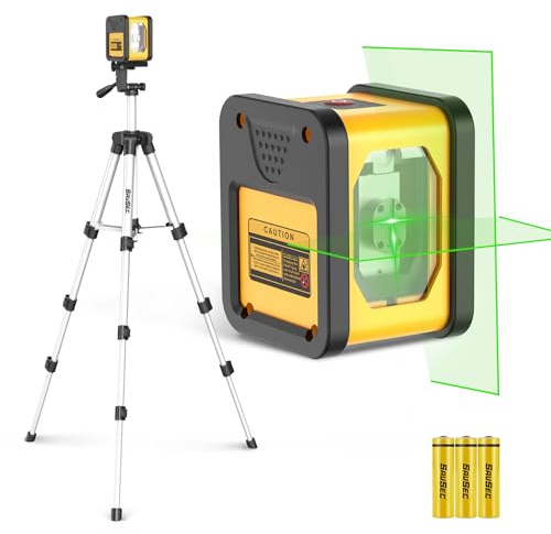 Laser Wasserwaage mit 1m Stativ, 50m Pulsmodus SAVSEC Kreuzlinienlaser Selbstnivellierend, Vertikale und Horizontale Linienlaser Für Baustellen/Inneneinrichtung/DIY, 3*AAA Batterie, IP54