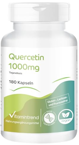 Vitamintrend Quercetin 1000 mg, 180 kapslar, 1000 mg per dag, högdoserad, vegansk utan magnesiumstearat, tillverkad i Tyskland