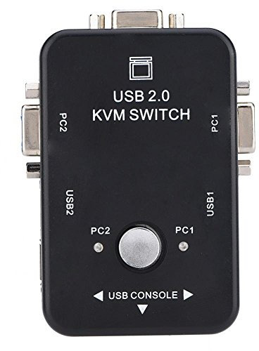 Garsent Conmutador KVM, conmutador KVM USB 2.0 de 2/4 puertos VGA manual, adaptador de caja de conmutación KVM para monitor de PC, teclado y ratón. (2 puertos)