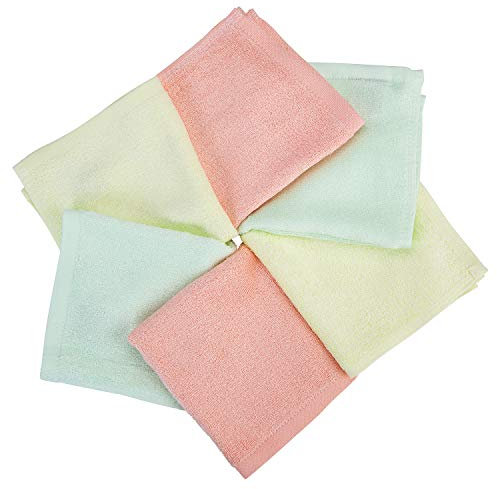 Ko&Pro Panni igienici in 100% bambù, 6 panni multiuso 25x25 cm, in albicocca, giallo/verde, della casa e delle finestre, inclusi 2 volantini per ricette fai da te