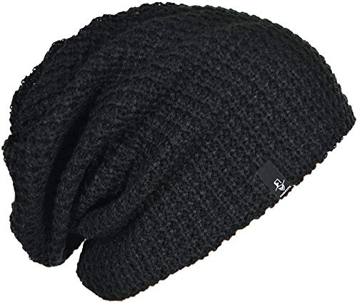 FORBUSITE Mens Slouchy Long Oversized Beanie Hat Black Knit Cap for Summer Winter
