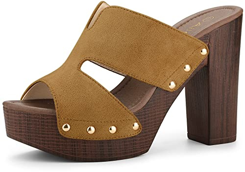Allegra K Sandales à Talons compensés à Plateforme en Faux suède pour Femmes Brun 41