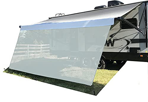 Tentproinc RV Awning Sun Shade 8' X 15' 3'' Gray Mesh Screen Sunshade Camper Trailer Motorhome UV Blocker Complete Kits - 3 Year Warranty