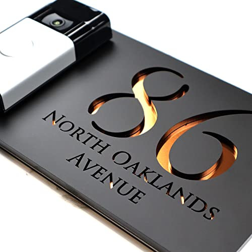 K Smart Sign | Bellissima Video Doorbell house sign for Nest Ring Wifi door bell | Matt Black - Copper Mirror | Classic | 300mm x 160mm