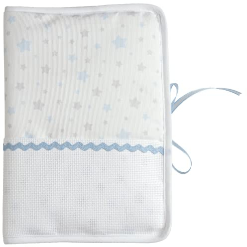 FILET - Cover per Libretto Sanitario Neonati da Ricamare in Piquet di Cotone Stampato a Stelline, Originale Idea Regalo Nascita da Personalizzare, Made in Italy, Azzurro
