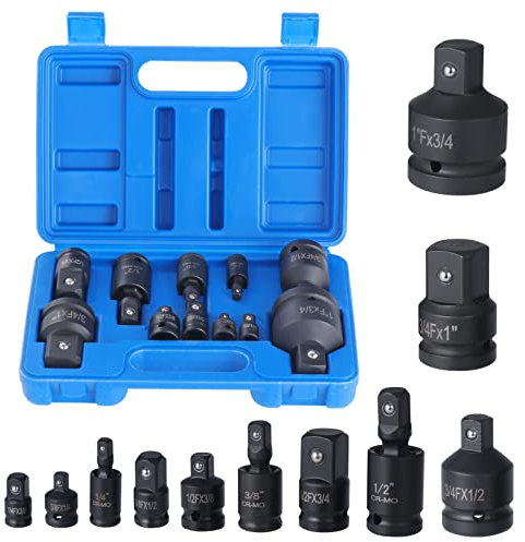 Faankiton Juego de 11 Piezas Adaptadores y Reductores para Vasos de Impacto, Juego de Adaptador Llave de Impacto Adaptadores para Llaves de Vaso 1/4' 3/8' 1/2' 3/4'Junta Universal Impacto