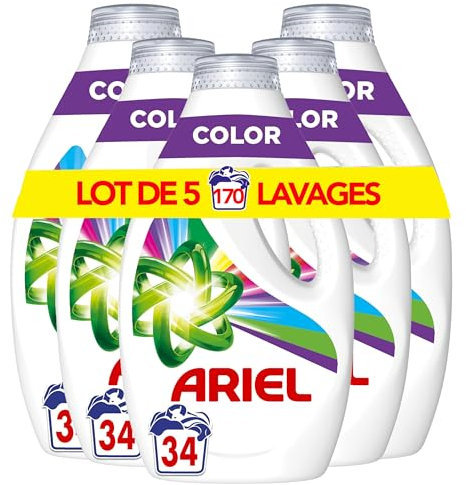 Ariel Lessive Liquide, 120 Lavages (4x34), Couleur, Élimine Les Taches Incrustées, Même Après 7 Jours, Impeccable Même En Cycle Court Et À Froid, Fabriqué En France