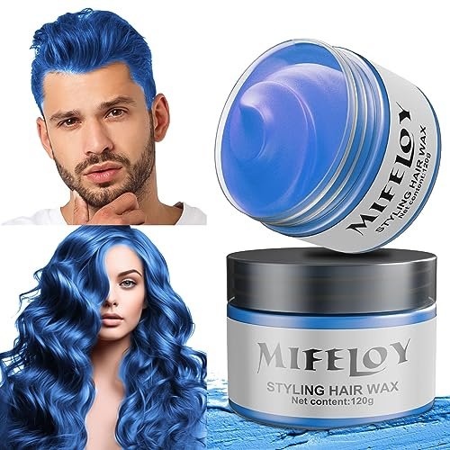 4,23 Unzen Blau Temporäre Haartönung, Blue Instant Hair Cream Mud, Natürliche Haarfarbe Frisur Pomade, Unisex Styling Haartone Wax, 120g Haar Wachs für Party Cosplay Halloween Weihnachten
