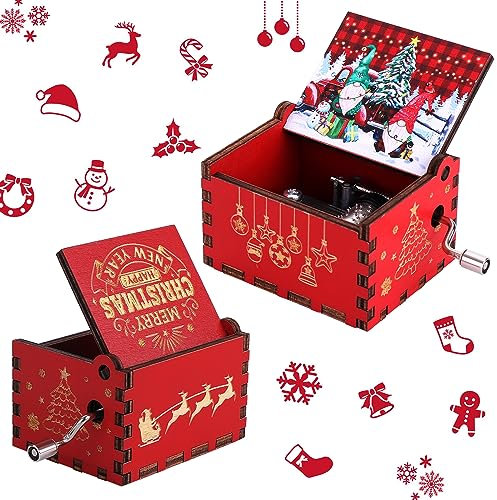 Amaxiu Carillon Natalizio - Jingle Bells, Carillon in Legno con Manovella incisa Mini Carillon Vintage per Uomo Donna Calza Natalizia Decorazioni Regalo Capodanno Inverno Forniture