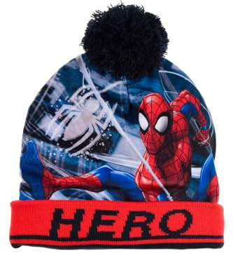 Marvel Spiderman Cappello da Ragazzi, Cappello Invernale per Ragazzo, Berretto di Punti, Cappello con Pompon, Accessori Invernali per Bambino - Rosso