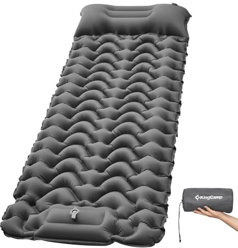 KingCamp Camping Isomatte Selbstaufblasend mit Fußpumpe, Luftmatratze 1 Personen mit integrierten Kopfkissen Outdoor Ultraleichte Camping Matratze kleines Packmass, für Strand, Wandern, Trekking,Zelt