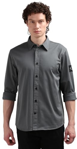 Calvin Klein Uomo Camicia Relaxed Shirt Maniche Lunghe, Grigio (Endless Grey), XL