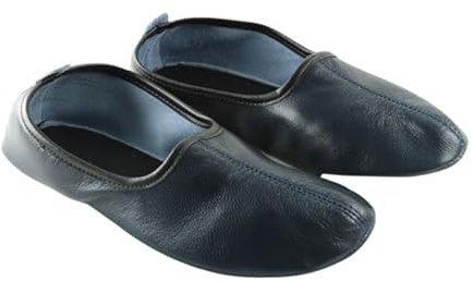 Akdam Pantoufles d'intérieur en cuir pour femme Bleu foncé Chaussures de maison Babouche Traditionnelles Mocassins Pieds nus Tai Chi, noir foncé, 36 EU