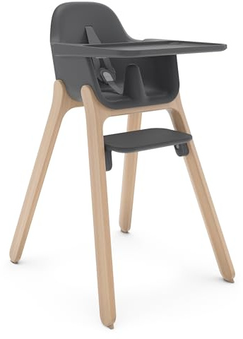 UPPAbaby Ciro High Chair/Sleek, Easy-to-Clean Design/Perfect-Fit Tray to Bring Baby to Table/Patent-Pending Harness/Dual-Position, 180-Degree Rotating Footrest/Jake (Charcoal/Rubberwood)