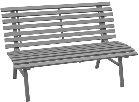 Outsunny 2-Sitzer Gartenbank Alu, wetterfest Sitzbank, UV-Beständig Gartenmöbel mit Lamellen-Design, Parkbank 240kg belastbar, Balkonbank für Balkon Terrasse, Garten, 123x67x79cm, Grau