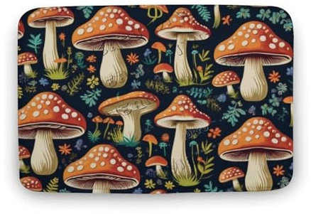 NANVIER Fußmatte aus Korallen-Samt mit rutschfester PVC-Unterseite, Hippie-Pilz-Badvorleger, WC-Vorleger, saugfähige Badezimmerteppiche, Eingangsbereich, Willkommensmatte für Terrasse, Zuhause, Büro,