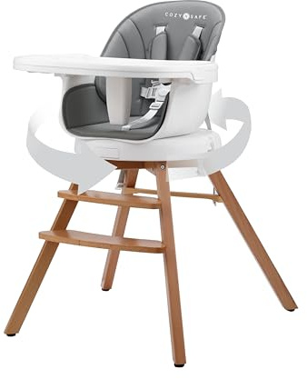 Cozy N Safe Eden 360 Rotating Highchair, 5 in 1 Baby High Chair & Booster Seat, Foldable Toddler Feeding Chair, Adjustable Height, Removable Tray, 5 Point Harness, Infants to Toddlers