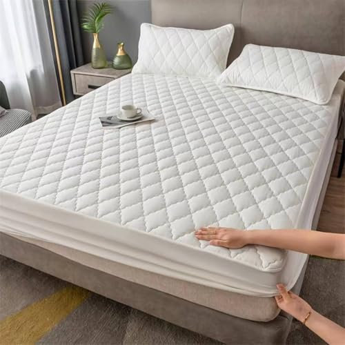 Musihy Spannbetttücher Boxspringbett 160 x 200cm Polyester-Baumwolle Einfarbig mit Gitterstruktur Bettwäsche Spannbetttuch für Boxspringbetten, Bequem, Weiß