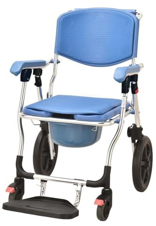 Sedia Da Toilette Pieghevole,Sedia Doccia Disabili Con Ruote,Multifunzione Sedia A Rotelle Doccia Pieghevole Con Braccioli E Schienale,Carrozzina Doccia Per Disabili E Anziani Con WC