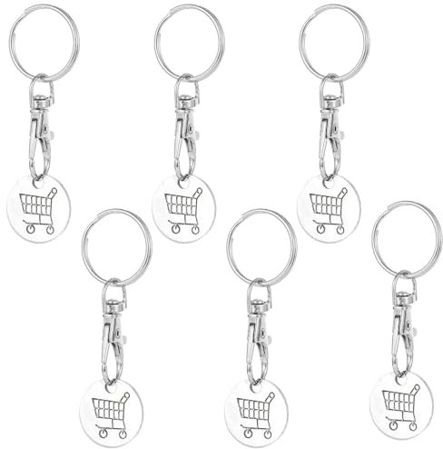 6-Pack Metal Shopping Cart Coin Keychains – Trolley Token Set for Quick Access – Reusable Metal Coins for Supermarket Carts – Portable and Durable Keyring Design – Compatible with Most Shopping Carts