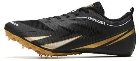 LEOCI Leichtathletikschuhe für Leichtathletik, Netzstoff, atmungsaktiv, leicht, langlebig, für Damen und Jungen, schwarz / goldfarben, 39 2/3 EU