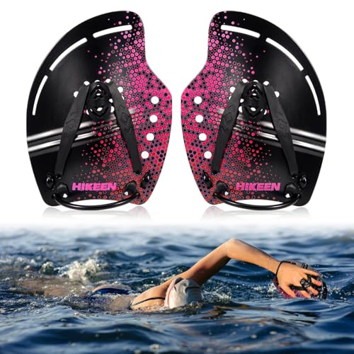 BOOSTEADY Pagaies de Natation Courbées, Pagaies de Natation à Main avec Sangles Réglables, Paddles de Natation pour Entraînement de Force du Haut du Corps en Nage, Rose