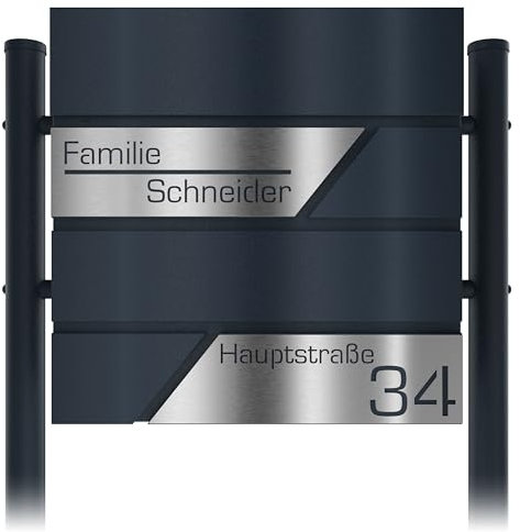 Graviers Design Boîte aux Lettres sur Pied Anthracite RAL 7016 - personnalisée Plaque Gravru en Acier Inoxydable - avec Serrure