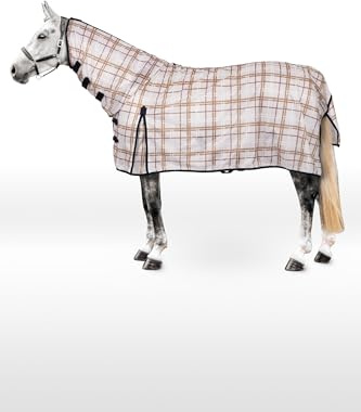 Horze Caballos Defender - Manta antimoscas con protección para el cuello y cola, protección contra insectos y rayos UV
