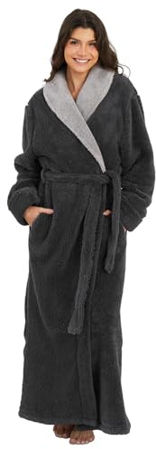 ZFSOCK Accappatoio Donna Microfibra Lunga: Vestaglia in Pile Morbido Invernale Pesante con Cintura Tasche Ideale per Casa Viaggio Piscina Palestra - L Grigio