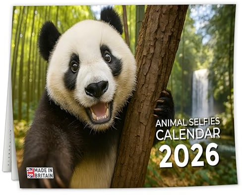Funny Animal Selfies Calendar 2026 UK - A3 Wall Calendar 2026, Month-to-View (Jan 2026 - Dec 2026) - Eco-Friendly - Made in the UK.
