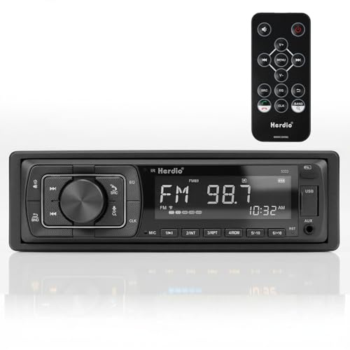 Herdio 240W Bluetooth Marine Stereo Receiver - Single DIN in-Dash AM/FM Radio with USB/AUX/MP3/Built-in Mic for Wireless Music Streaming & Hands-Free Calling (Black)