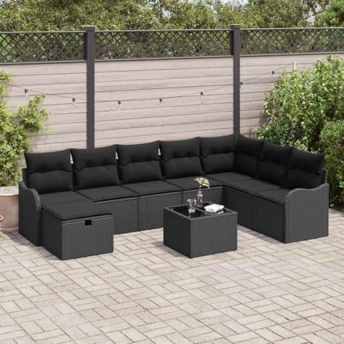 Ziaphsol Soffset med kudde och förvaringsutrymme, svart poly-rotting för trädgård, lounge, terrass, balkong, utomhus, hörnsoffa, sittgrupp, relaxmöbler med väderbeständiga kuddar