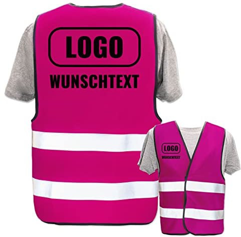 PixiPrints.com Hochwertige Warnweste mit Leuchtstreifen * Farbe: Pink (XL/XXL) * Druck: Rücken * bedruckt mit Name Text Bild Logo Firma * personalisiertes Design selbst gestalten