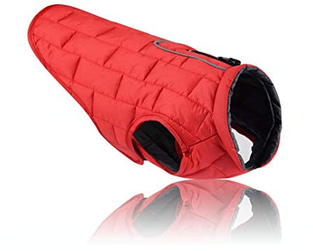 RC GearPro Reversible Hunde Jacke Hundemantel für kaltes Wetter, Wasserabweisende Haustierweste mit reflektierender Zierleiste Haustier Kleidung Draußen Anzug Winte Warm Daunenmantel (M, Rot)