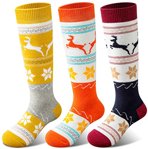 Calcetines de esquí para niños y niñas, gruesos y cálidos para invierno, nieve, esquí, snowboard, deportes (2 pares/3 pares) - - X-Small