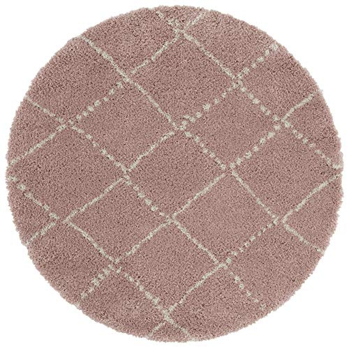 Mint Rugs Hash Alfombra Redonda, Suave, mullida, de Pelo Largo, Shaggy Flokati, diseño de Rombos, para salón, Cocina, Pasillo o Dormitorio, Color Rosa Crema, diámetro 160 cm, Polipropileno