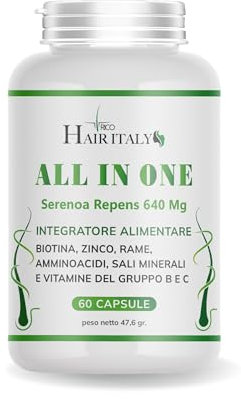 Integratore capelli e Vitamine capelli + serenoa repens+biotina+zinco+Selenio+Saw Palmetto e Caffeina.Multivitaminico Estratti Vegetali e Vitamine,Accelera crescita capelli e Ferma la caduta.