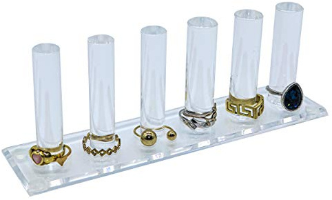 FROG SAC 6 Rod Ring Holder Jewelry Stand, Clear Acrylic Ring Display Organizer For Girls Room, Small Cylinder Storage For Multiple Rings For Women