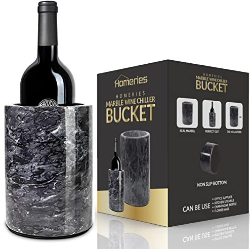 Homeries Marble Wine Chiller Bucket - Wine & Champagne Cooler for Parties, Dinner – Keep Wine & Beverages Cold, Wine Chillers for Bottles – Holds Any 750ml Bottle (Gray)