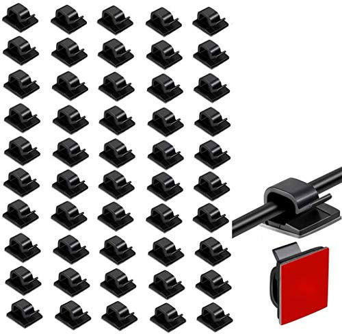50 Stück Kabelklemme selbstklebend, Kabelführung Schwarze Kabelhalter-Organisationsklemme Hochviskose Kabelclips für Ladekabel Wand Schreibisch Cable Clips cord (Schwarz)