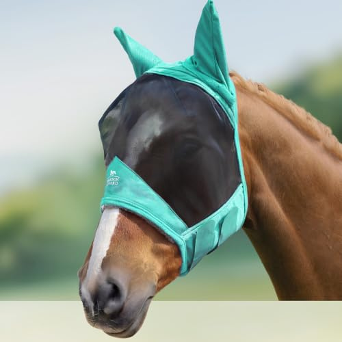 Harrison Howard CareMaster Pro Luminous Horse Fly Mask Standard med öron UV Skydd för häst sommar MINT (S; PONY)