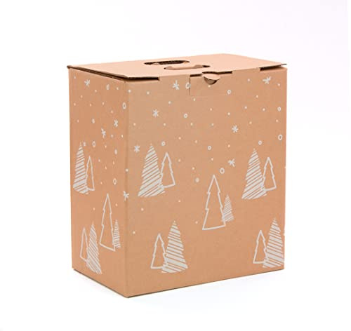 ONLY BOXES, Pack 2 Cajas para 6 botellas color marrón con impresión navideña, Caja Lote Apilable de cartón para paneras, Dimensiones cm (largo x ancho x alto): 33x17.7x36.5 (AMA720)